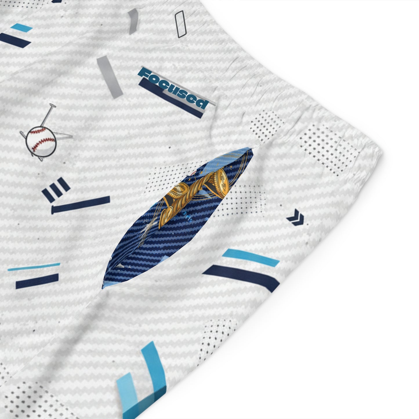 Baseball Pattern Board Shorts — Men's All-Over Print with Motivational Words