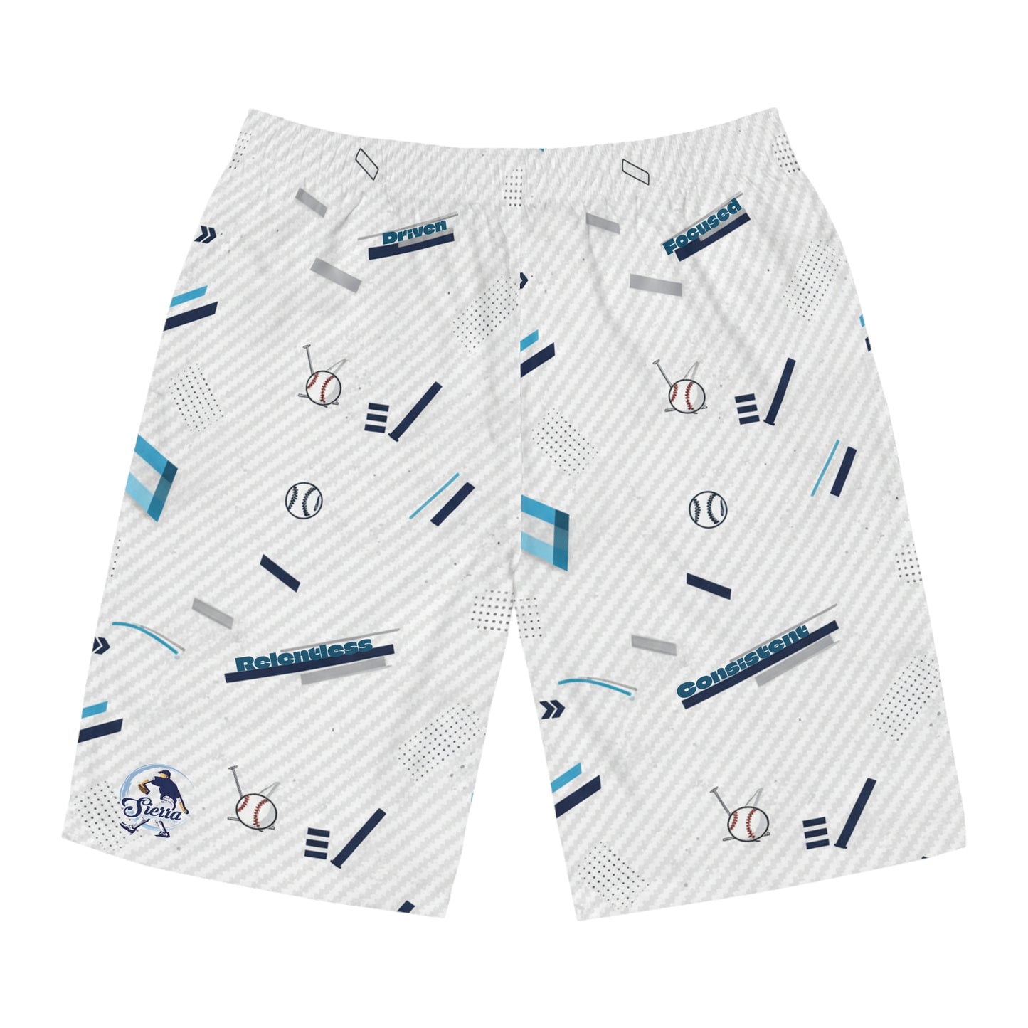 Baseball Pattern Board Shorts — Men's All-Over Print with Motivational Words