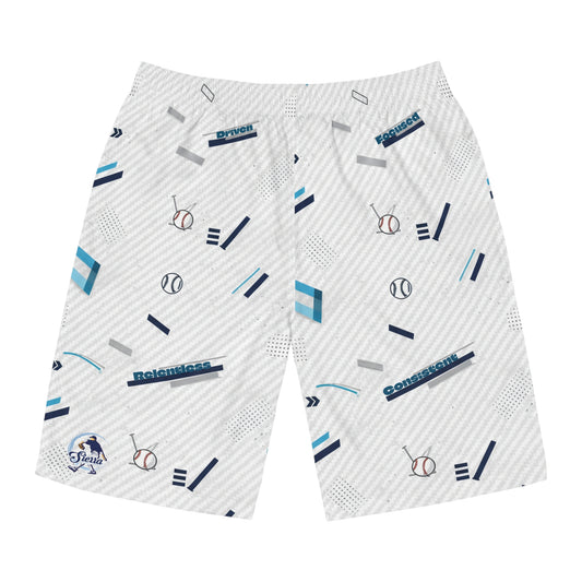 Baseball Pattern Board Shorts — Men's All-Over Print with Motivational Words