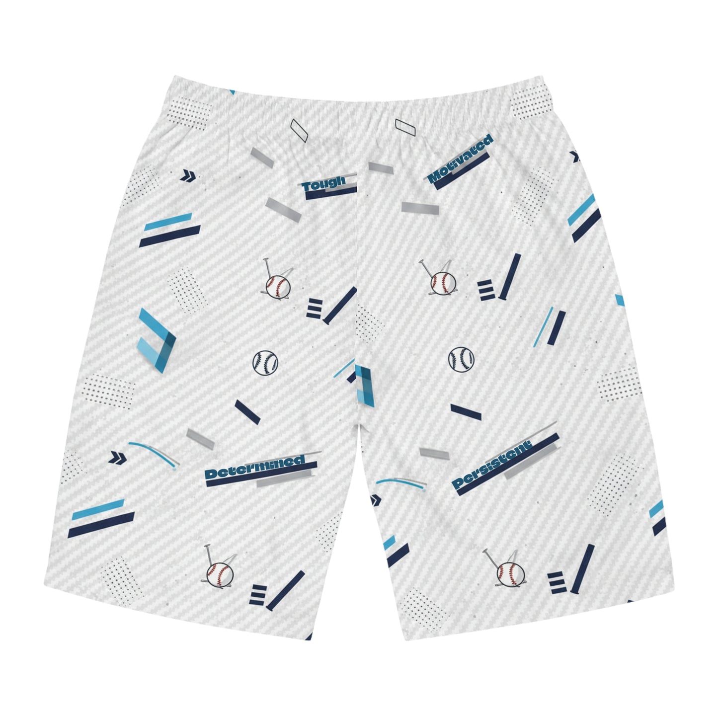 Baseball Pattern Board Shorts — Men's All-Over Print with Motivational Words
