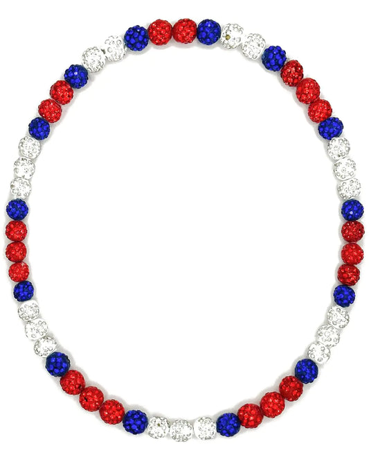 NEXIULT Baseball Bead Necklace Baseball Necklace for Men 16/18/20" Baseball Ice Necklace Cool Gifts Rhinestone Baseball Bling Necklace Inspired Sports Jewelry Gift (Red White Blue 16 inch)
