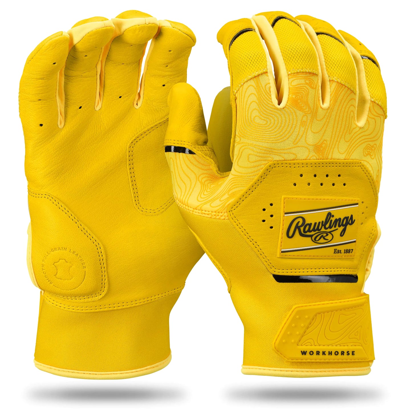 Rawlings | Adult Workhorse Baseball Batting Gloves | Yellow/Black | LRG